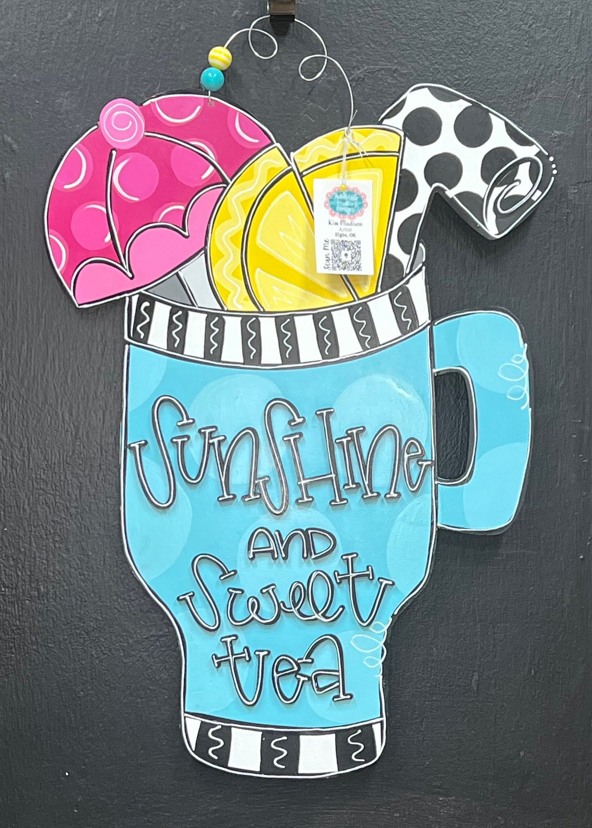 Sunshine & Sweet Tea Cup Door Hanger, Summer Decor (17"x23")