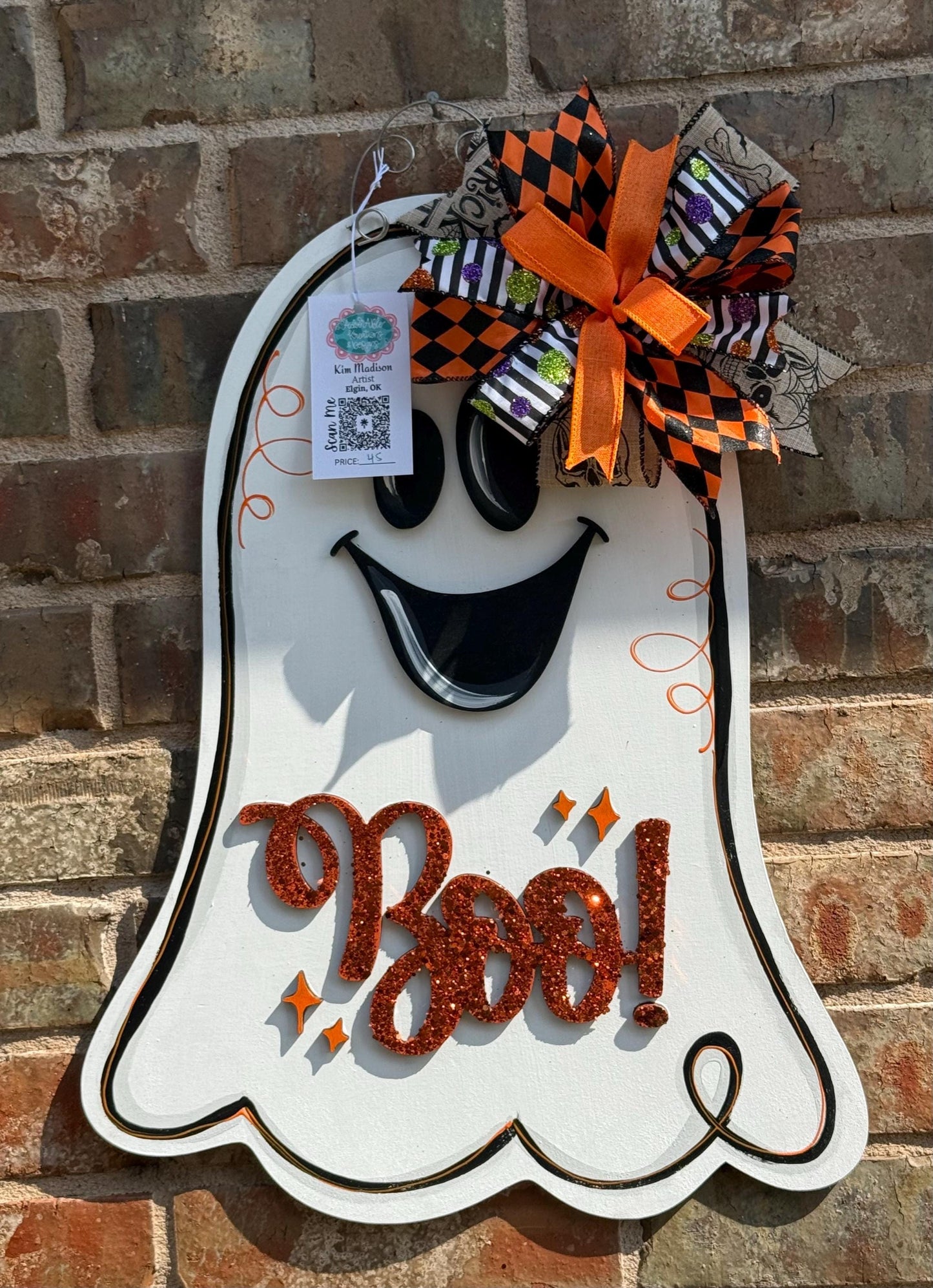 Boo Ghost Door Hanger: Halloween Front Door Decor (17"x22")