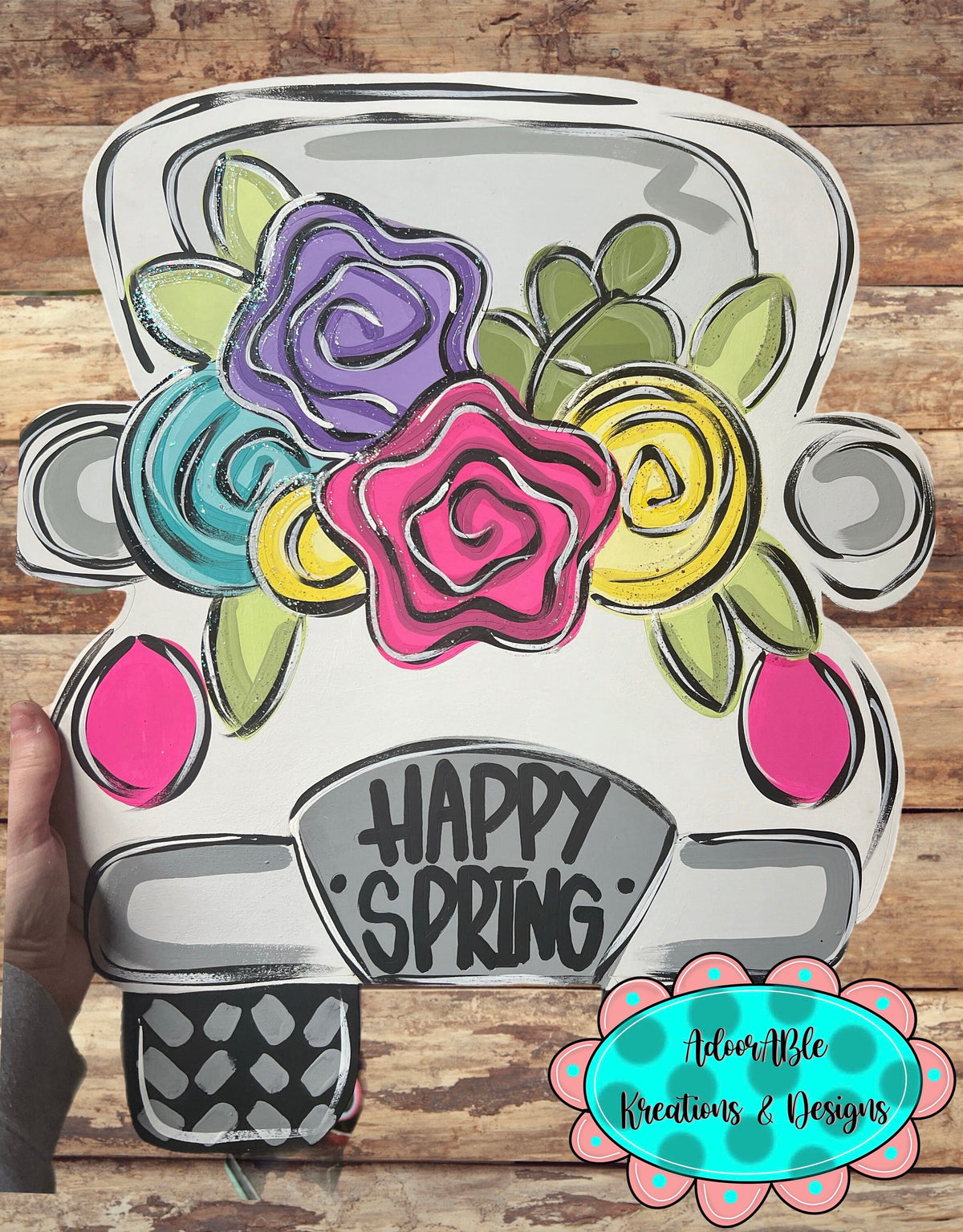 Happy Spring Truck Door Hanger, Floral Truck Decor (19”x22")
