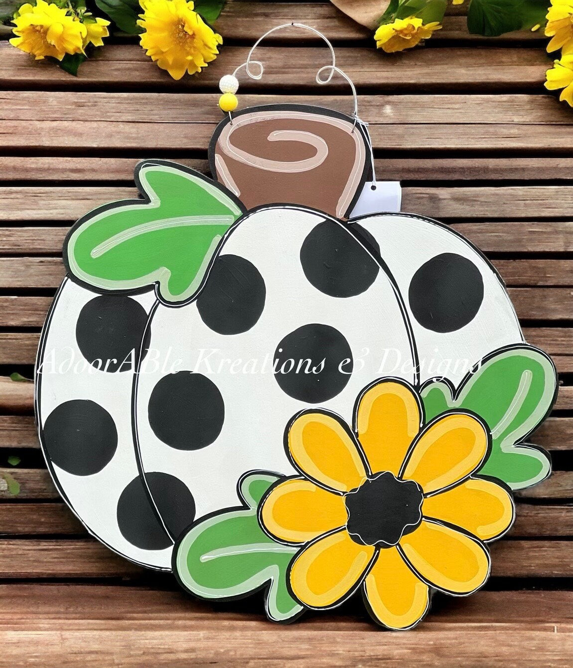 Floral Pumpkin Door Hanger, Hand Painted Fall Decor