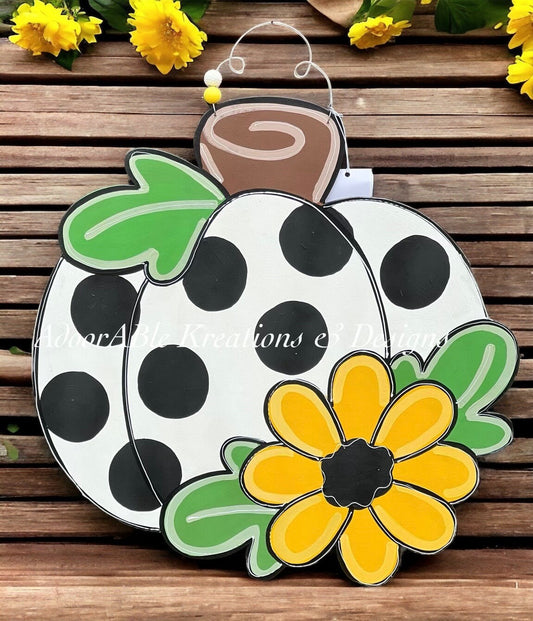 Floral Pumpkin Door Hanger, Hand Painted Fall Decor