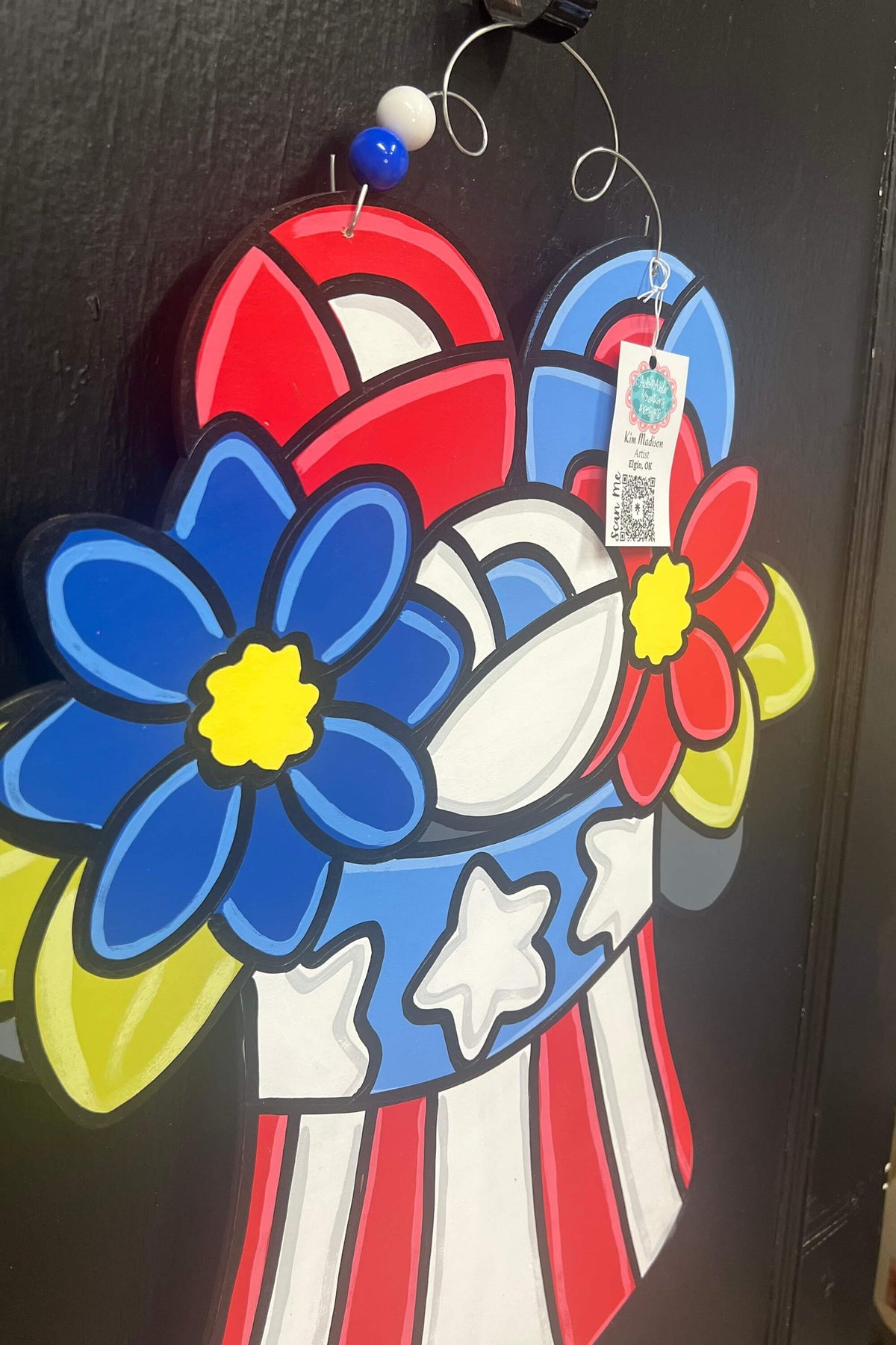 Floral Uncle Sam Hat Door Hanger, Patriotic Decor (21x22)