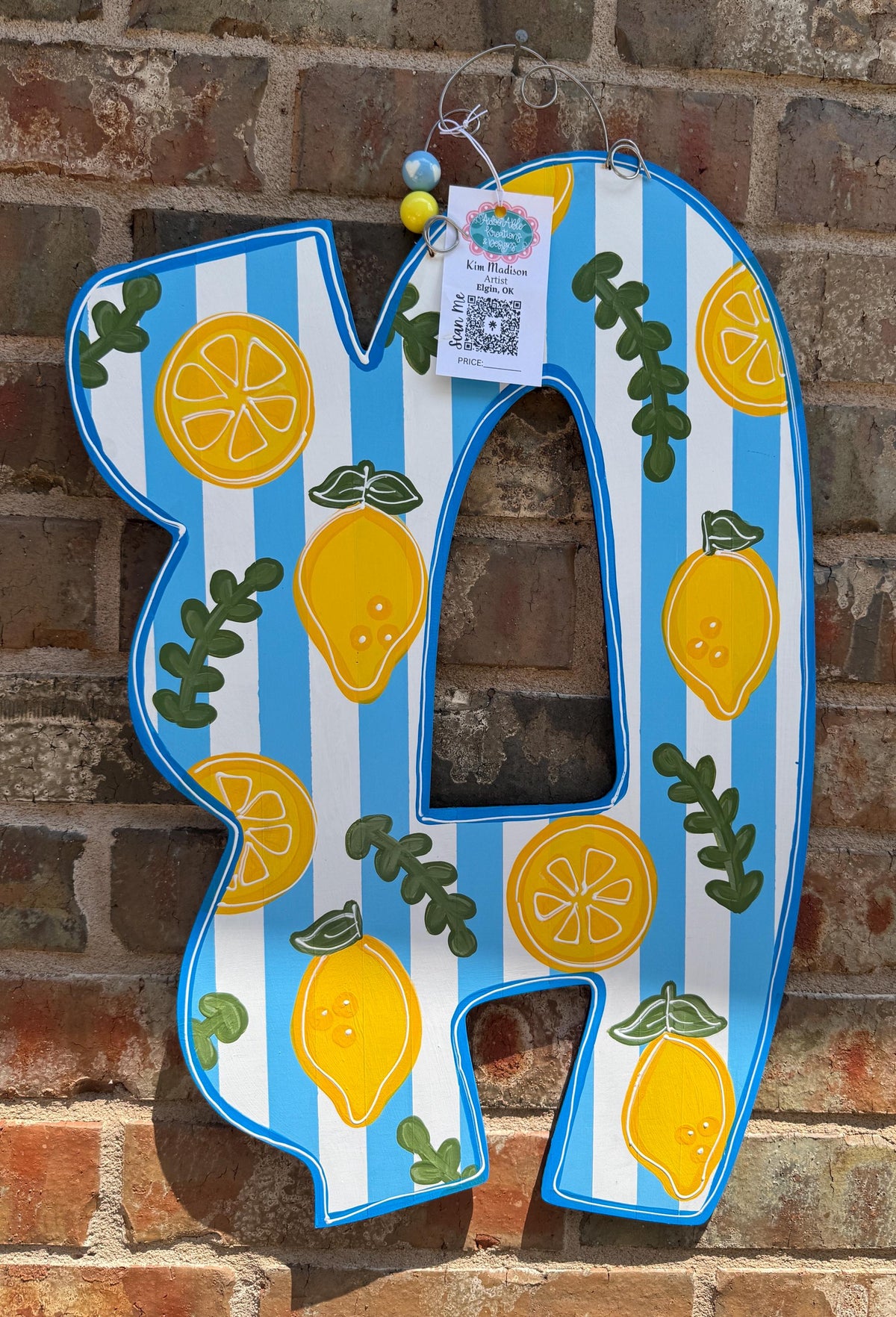 Lemon Letter door hanger, Choose your letter, 15"x22"