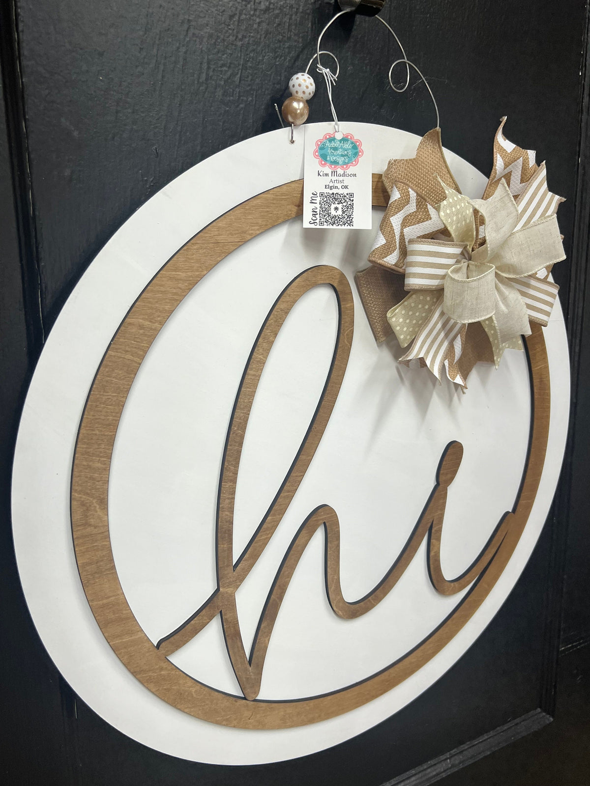 Hi 3D Door Hanger, Pink Teal White Round Sign, 22"
