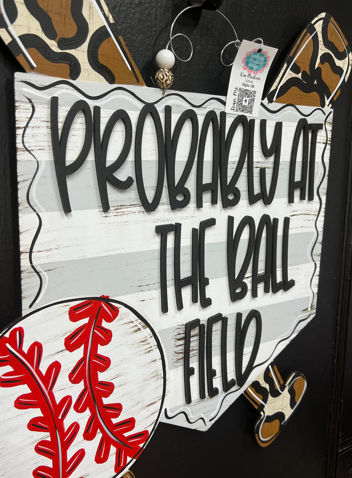Ball Field Door Hanger, Baseball Softball Decor (20”x23")