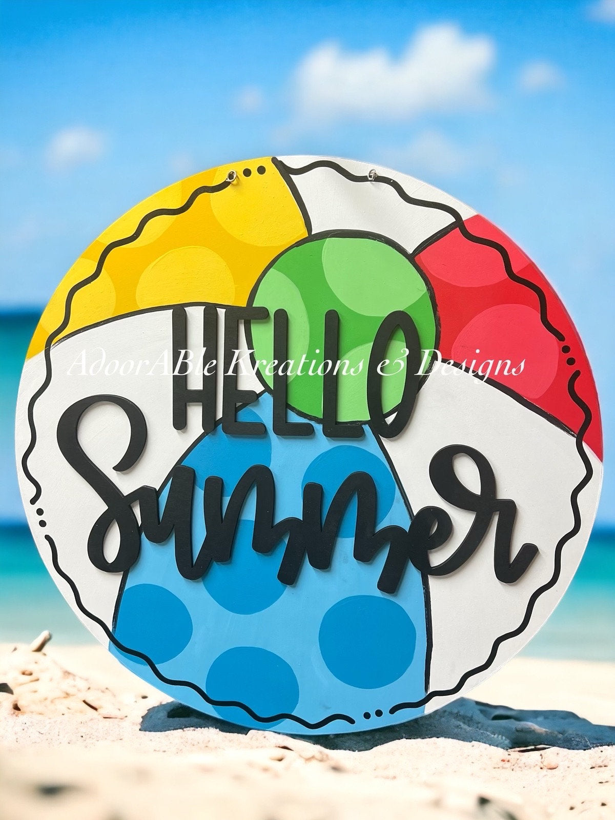 3D Hello Summer Beachball Door Hanger, 23" Round