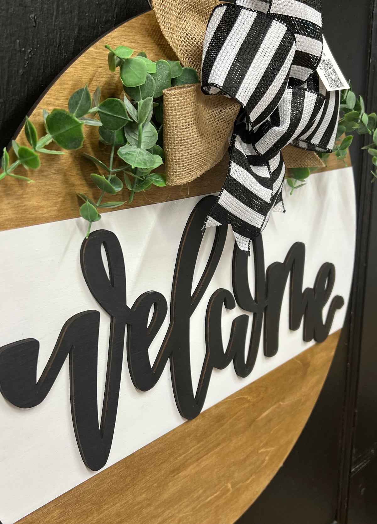 Hand Painted 3D Welcome Door Hanger | 20" Round Plywood Sign