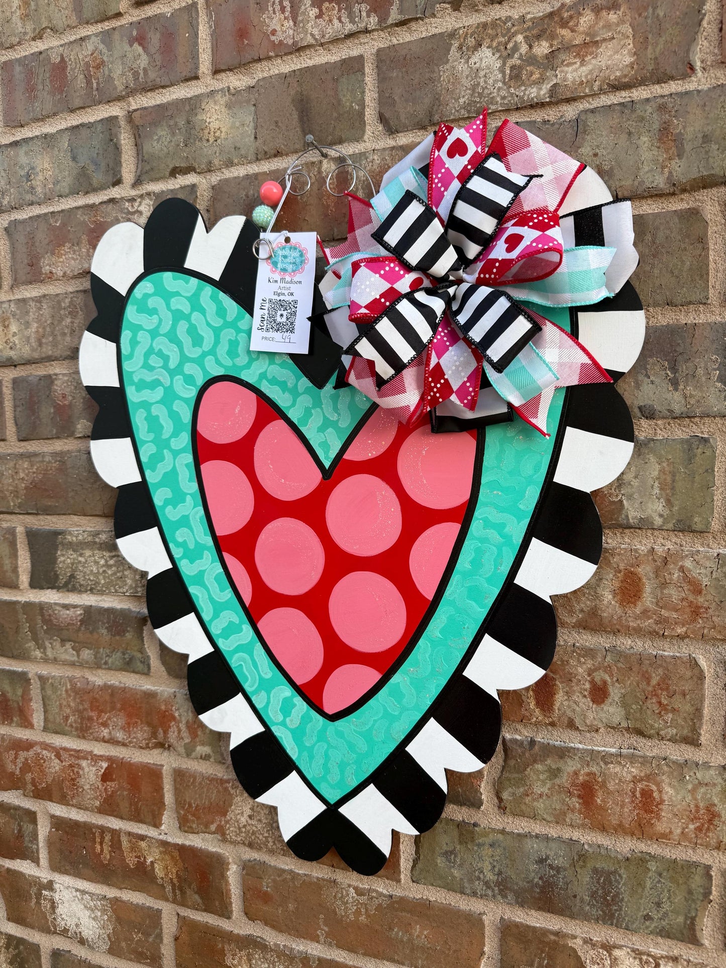 Valentine Turquoise Heart door hanger, 19.5”x23”