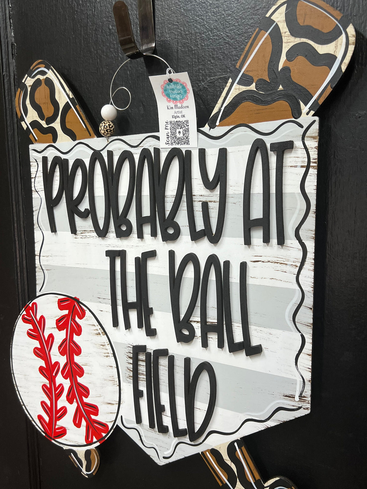Ball Field Door Hanger, Baseball Softball Decor (20”x23")