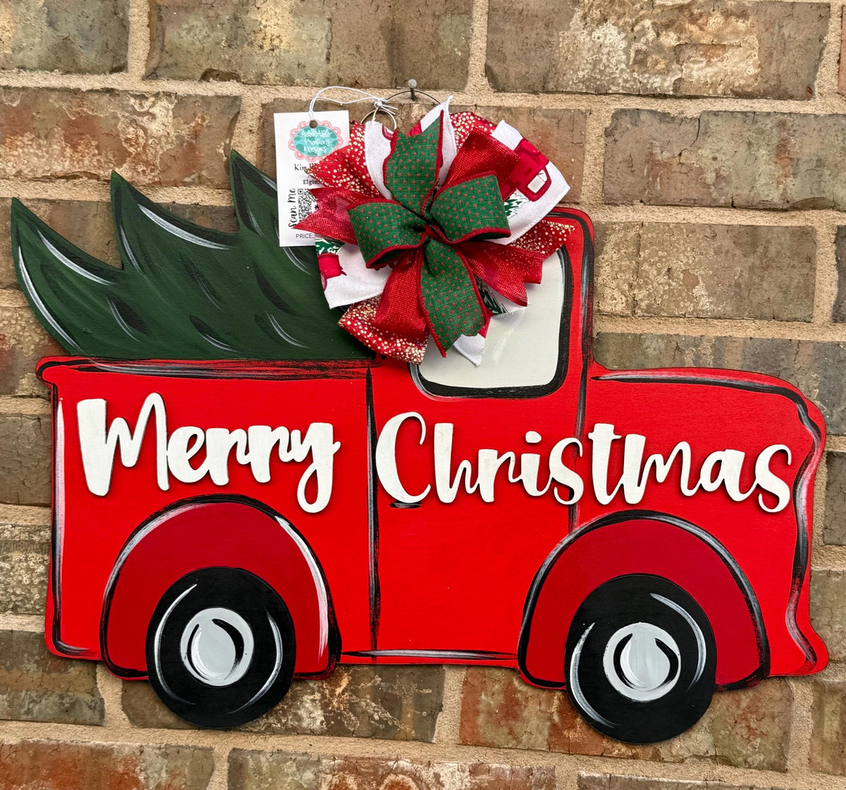 Merry Christmas Truck Door Hanger: Handmade Birch Wood Decor