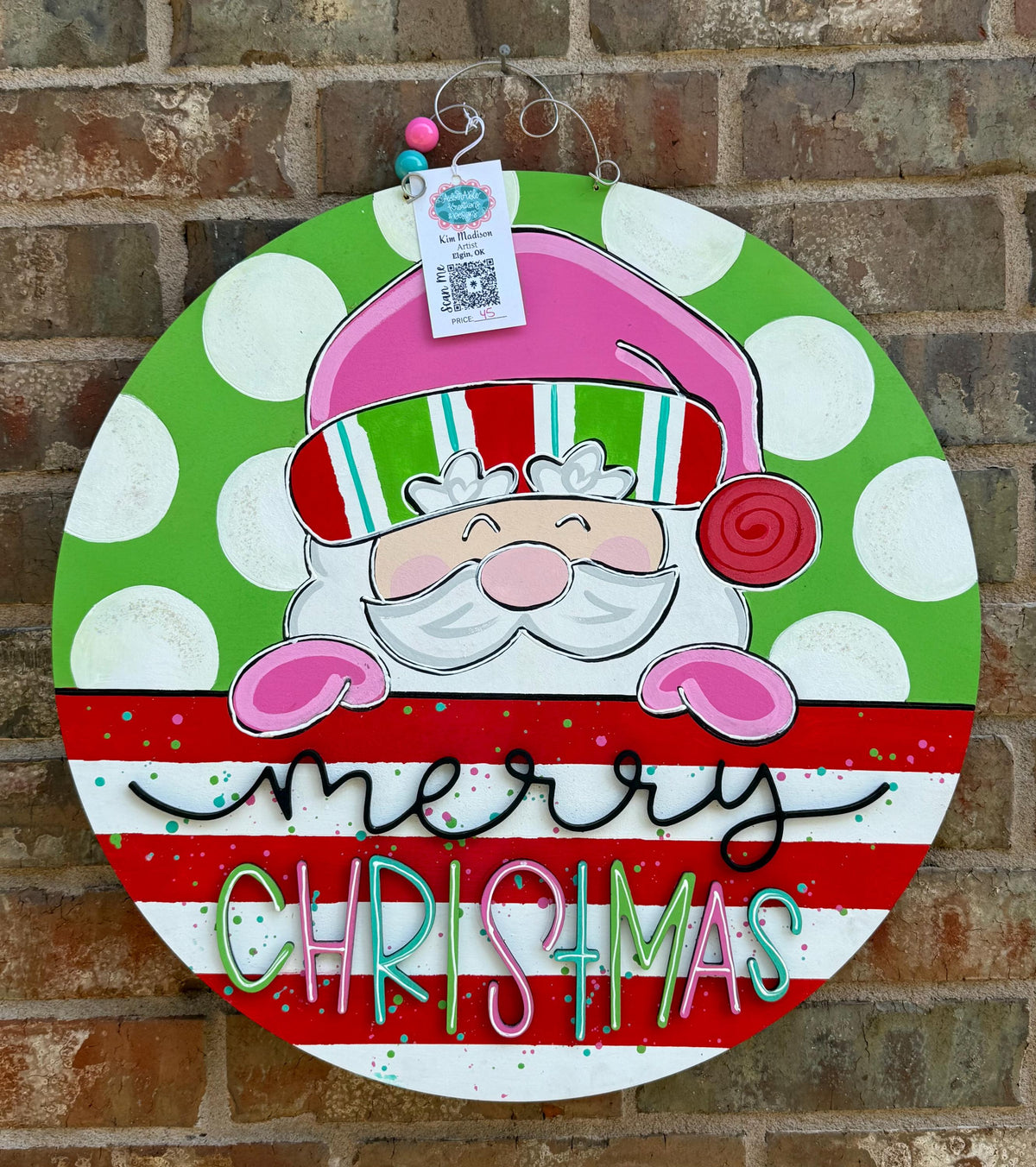 Hand Painted Santa Door Hanger: Christmas Decor, 21" Birch Round