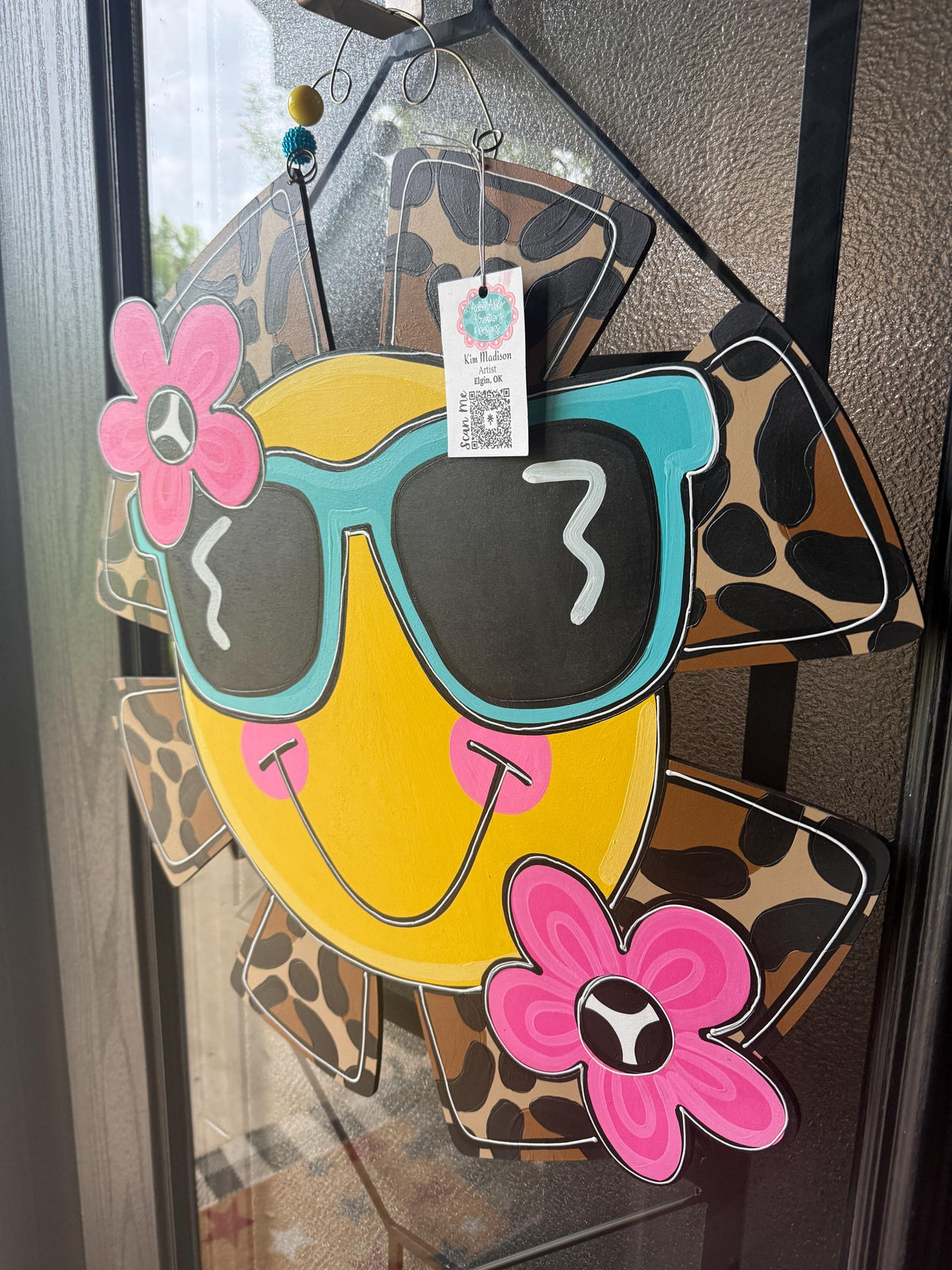 Sun with flowers Door Hanger with Sunglasses, Beach Decor, 22"x22"