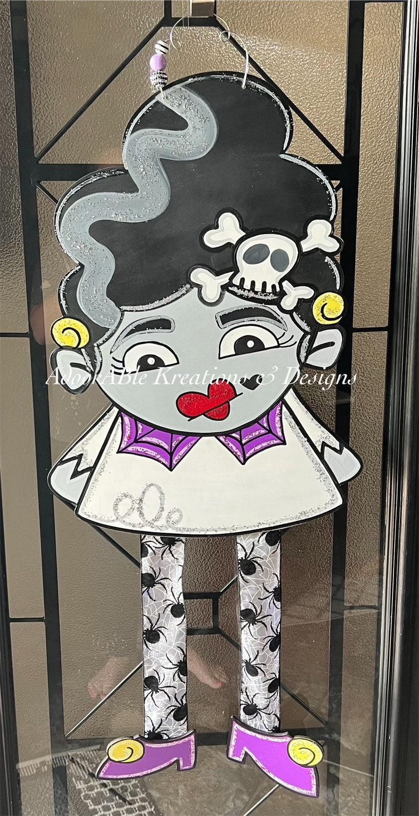 Bride of Frankenstein Door Hanger with Ribbon Legs, Halloween Decor