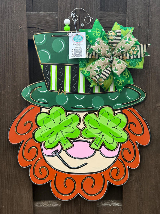 Saint Patrick’s Day Leprechaun Door Hanger, Shamrock eyes, 19”x22”