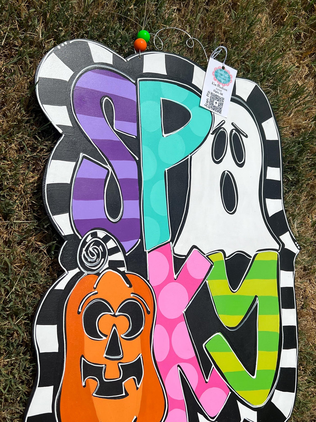 Spooky Halloween Door Hanger, Ghost & Pumpkin Decor, 18x23