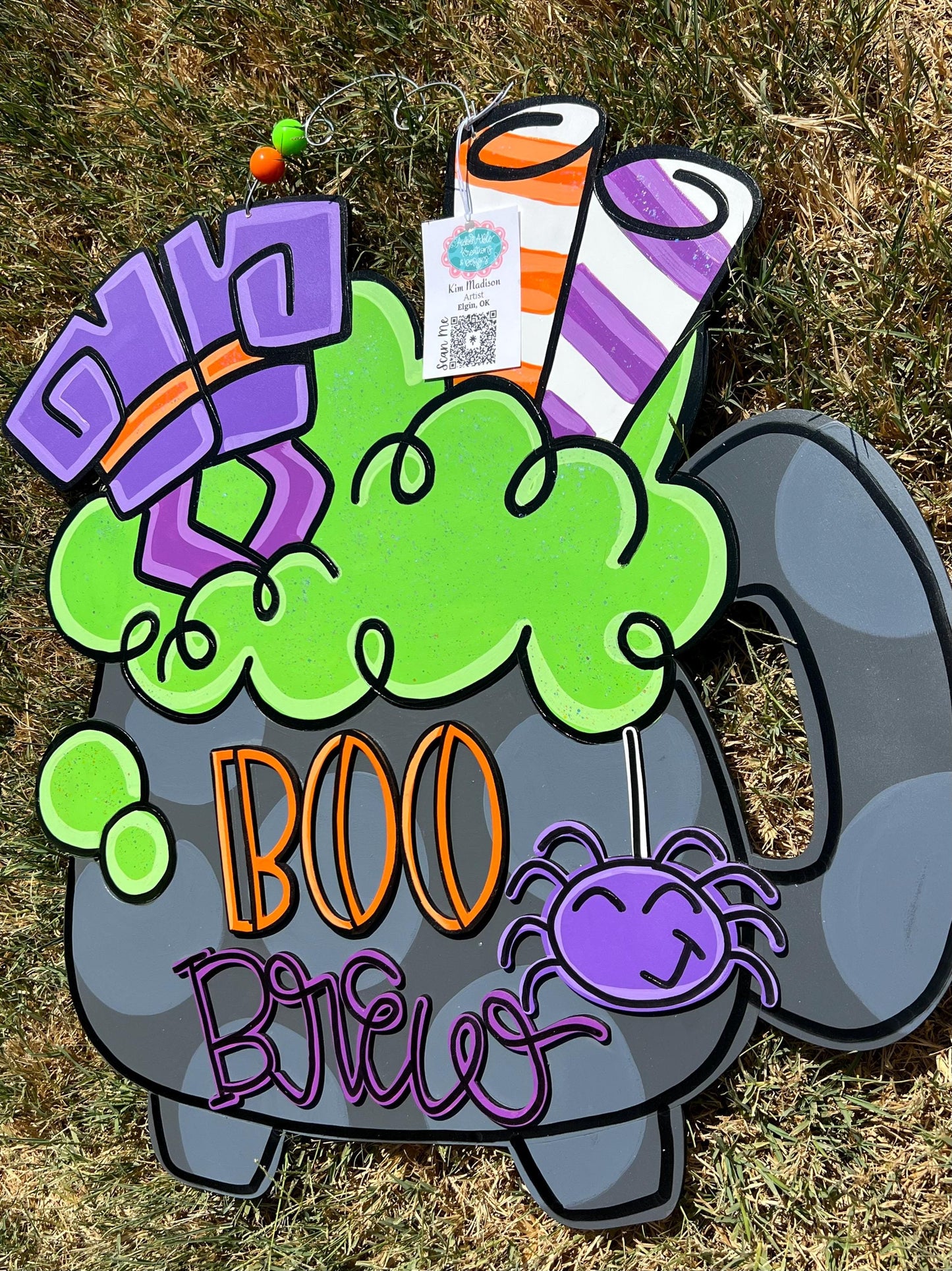 Boo Brew Halloween Door Hanger, Witch Cauldron Decor (20x21)