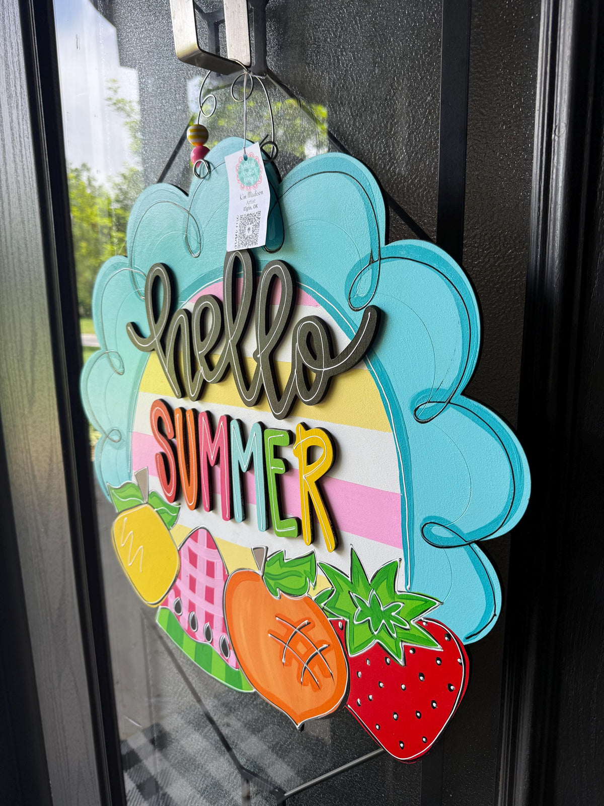 Hello Summer Fruit Door Hanger: Hand-Painted Birch Wood Decor