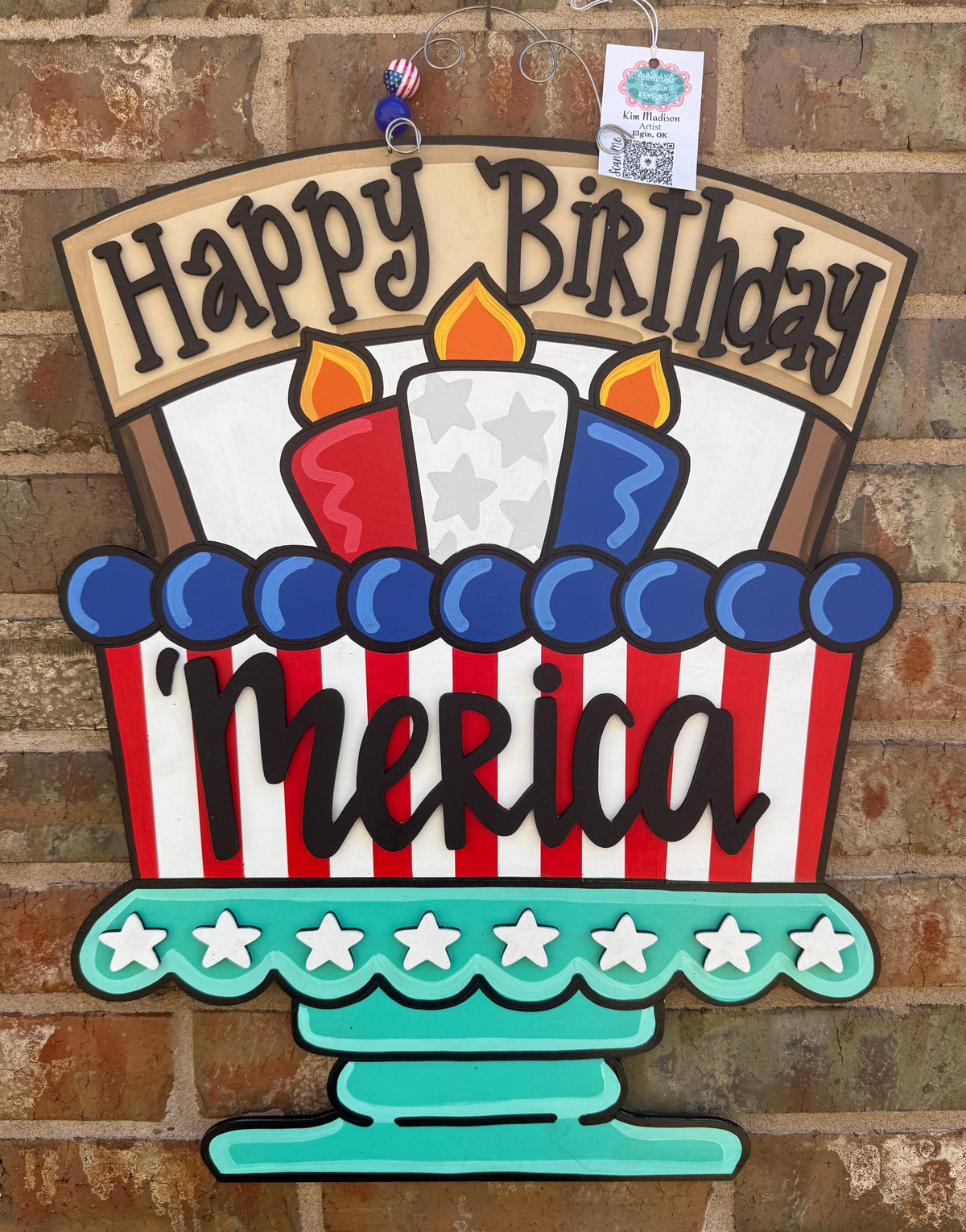 Merica Cake Door Hanger, Independence Day, 4th of July, 18"x23"