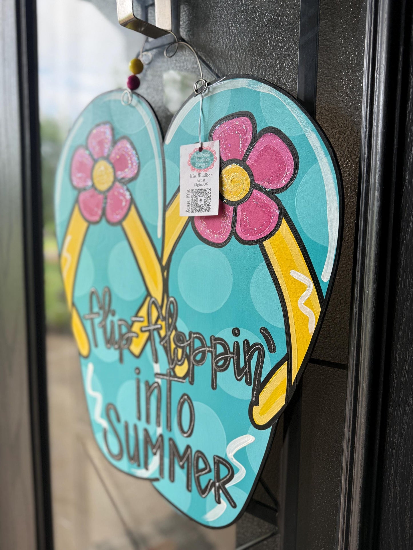 Flip Flopping into Summer Door Hanger, Painted Wood Decor, 19"x23"