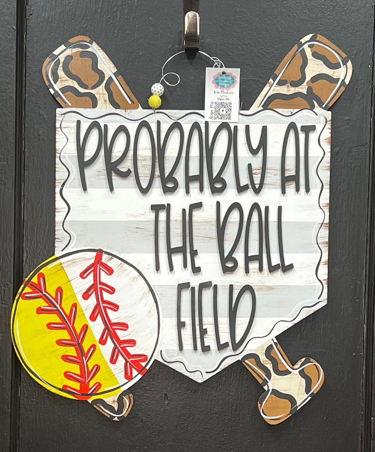 Ball Field Door Hanger, Baseball Softball Decor (20”x23")