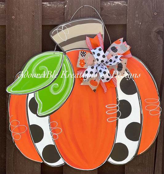 Polka Dot Pumpkin Door Hanger, Fall Decor