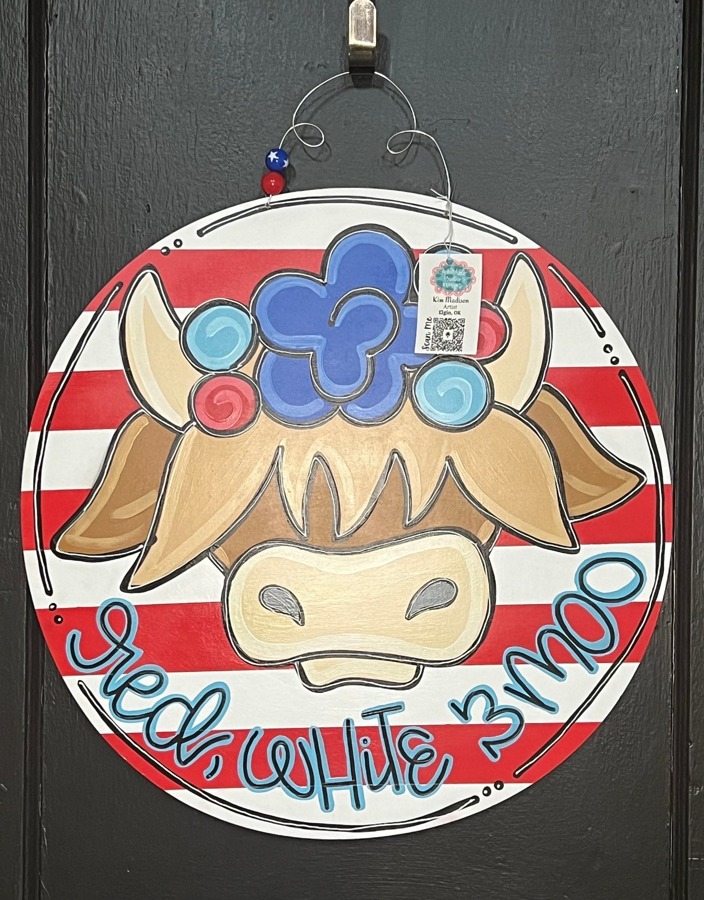 Highland Cow 4th of July Door Hanger, Patriotic Decor