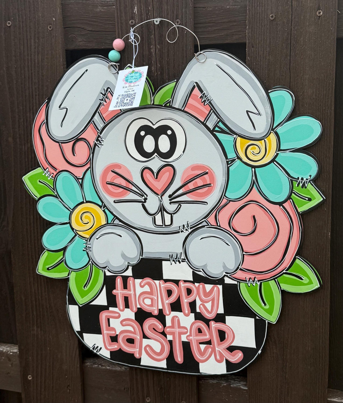 Floral Bunny Easter Door Hanger, Spring Decor (21”x22)