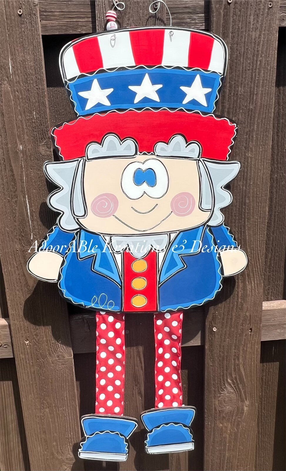 Uncle Sam Door Hanger with Ribbon Legs, Patriotic Decor