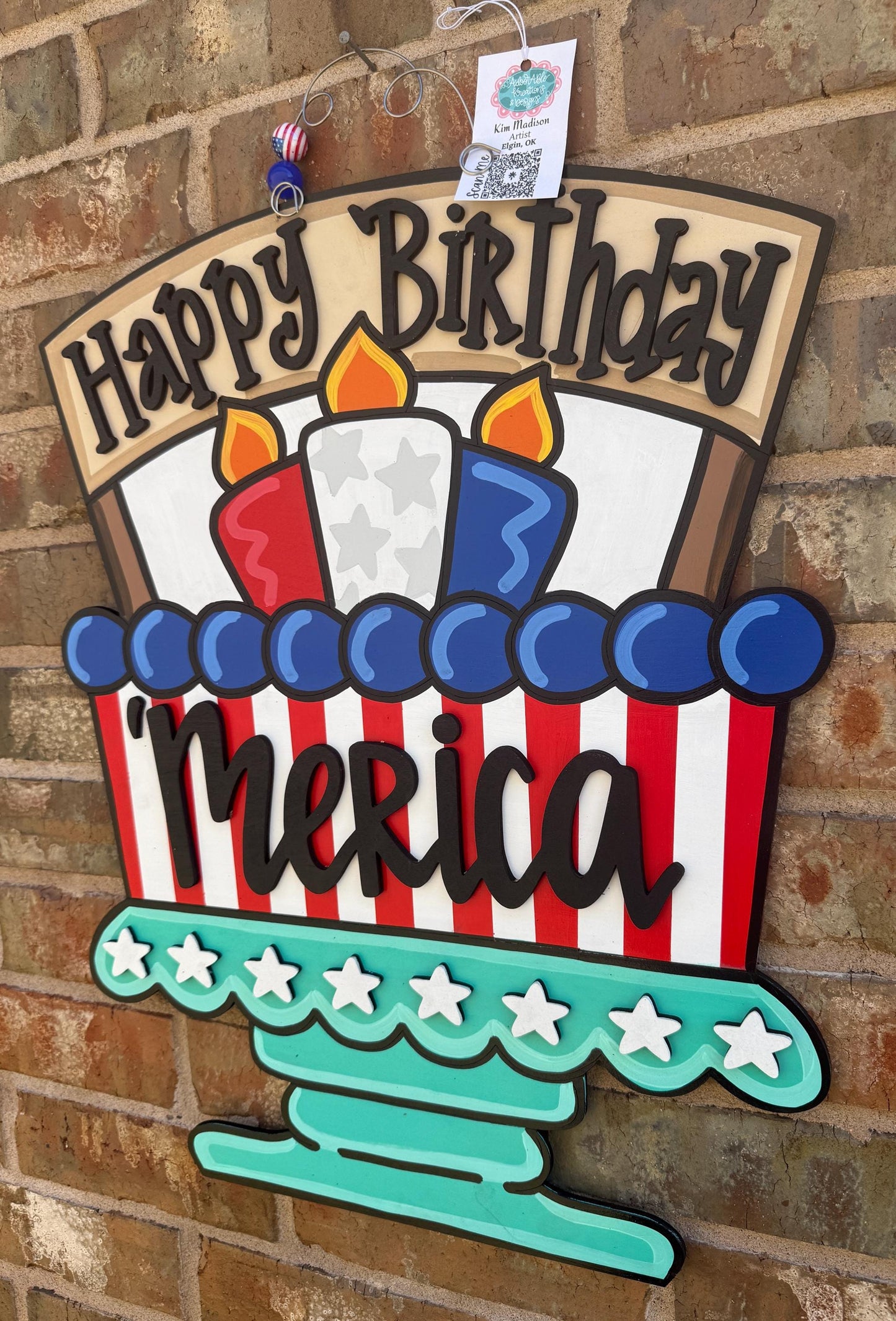 Merica Cake Door Hanger, Independence Day, 4th of July, 18"x23"