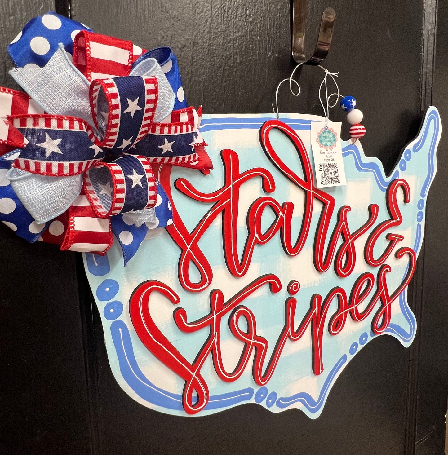 Stars & Stripes USA Map Door Hanger, Patriotic Decor