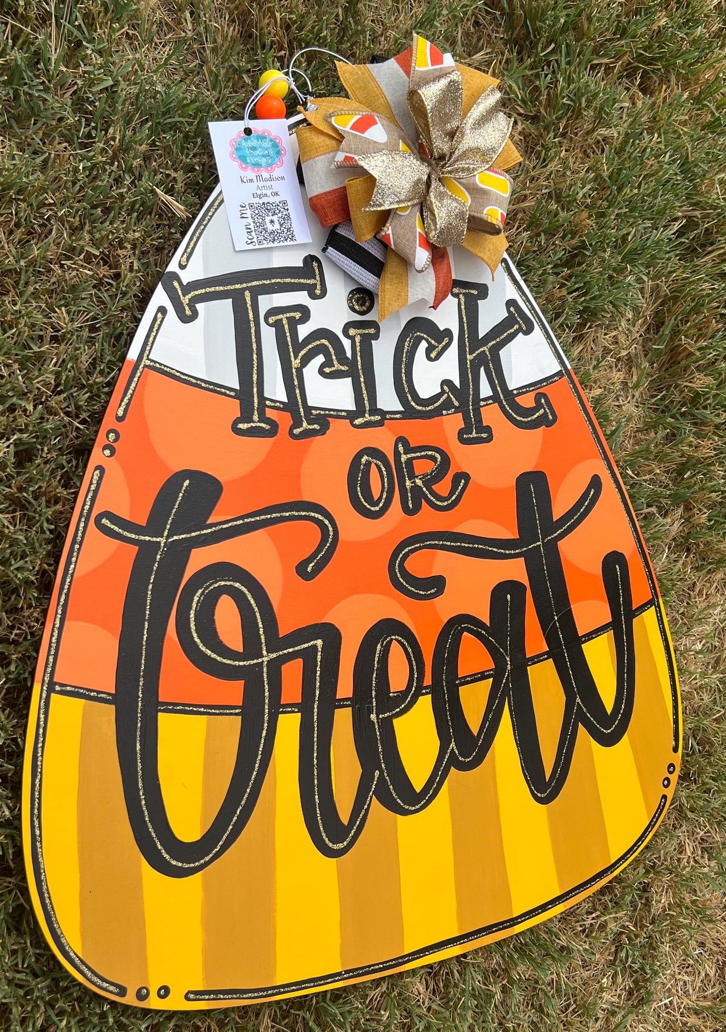 Candy Corn Halloween Door Hanger, Trick or Treat, Fall Decor