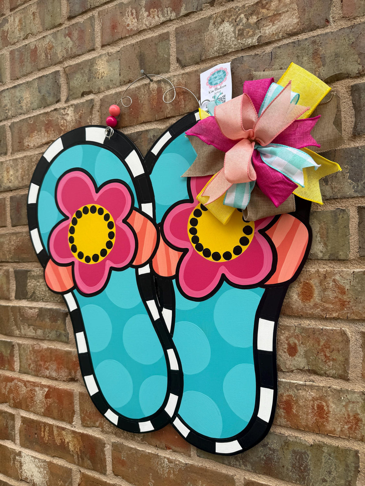 Summer Flower Flip Flop Door Hanger, Painted Wood Decor