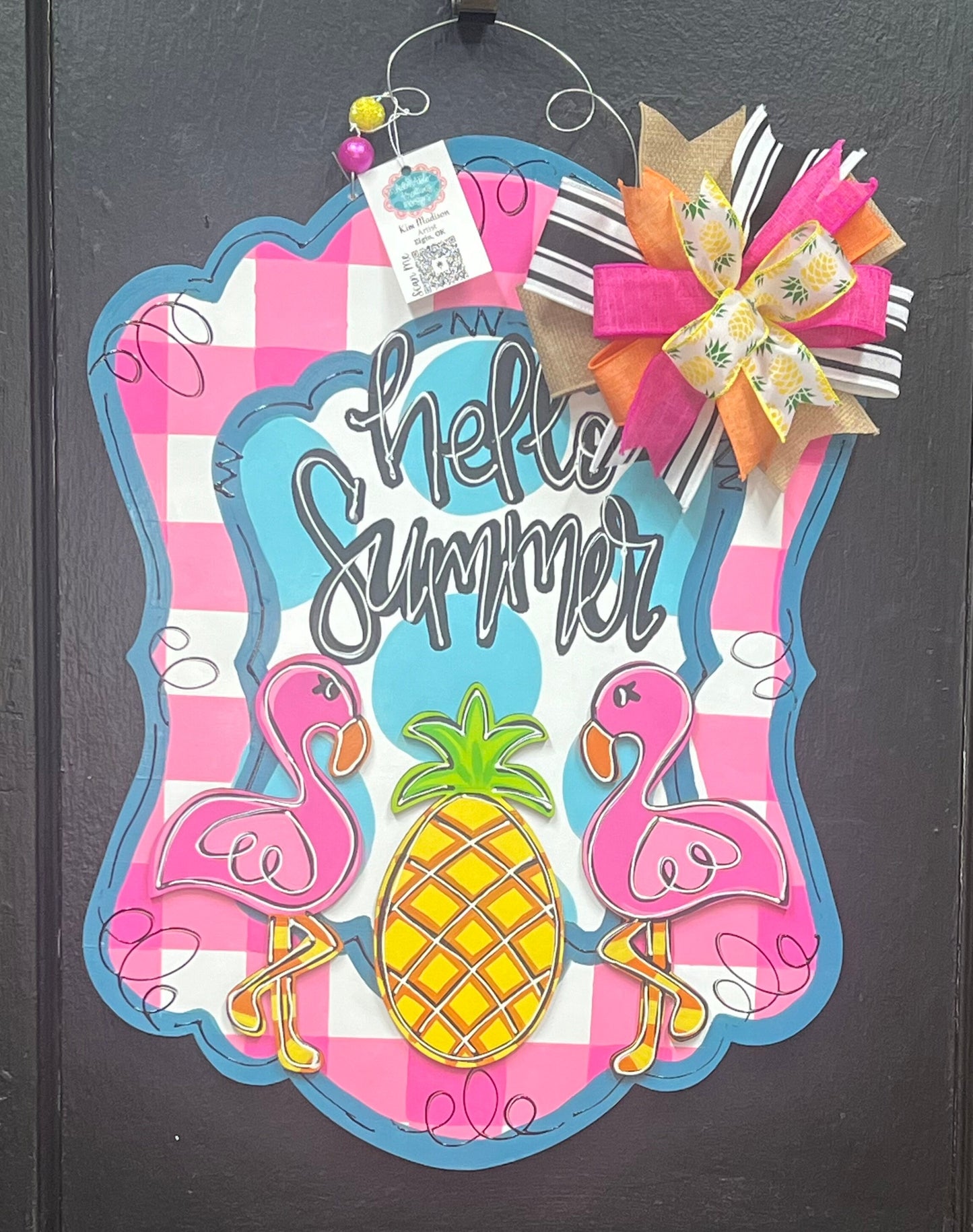 Hello Summer Flamingo Pineapple Door Hanger, Beach Decor