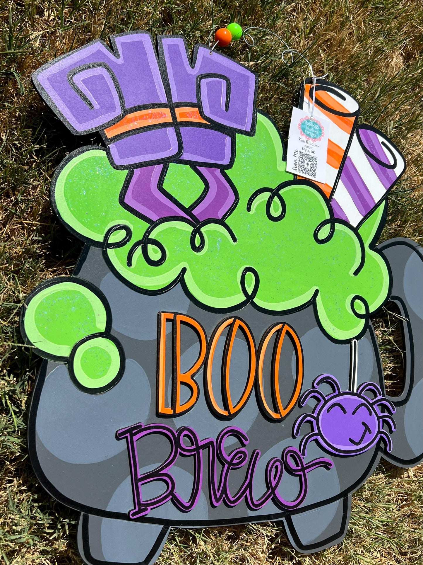 Boo Brew Halloween Door Hanger, Witch Cauldron Decor (20x21)