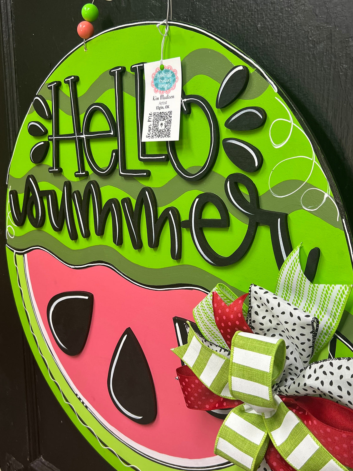 Hello Summer Watermelon Door Hanger, 22" Round, 3D Wood Sign