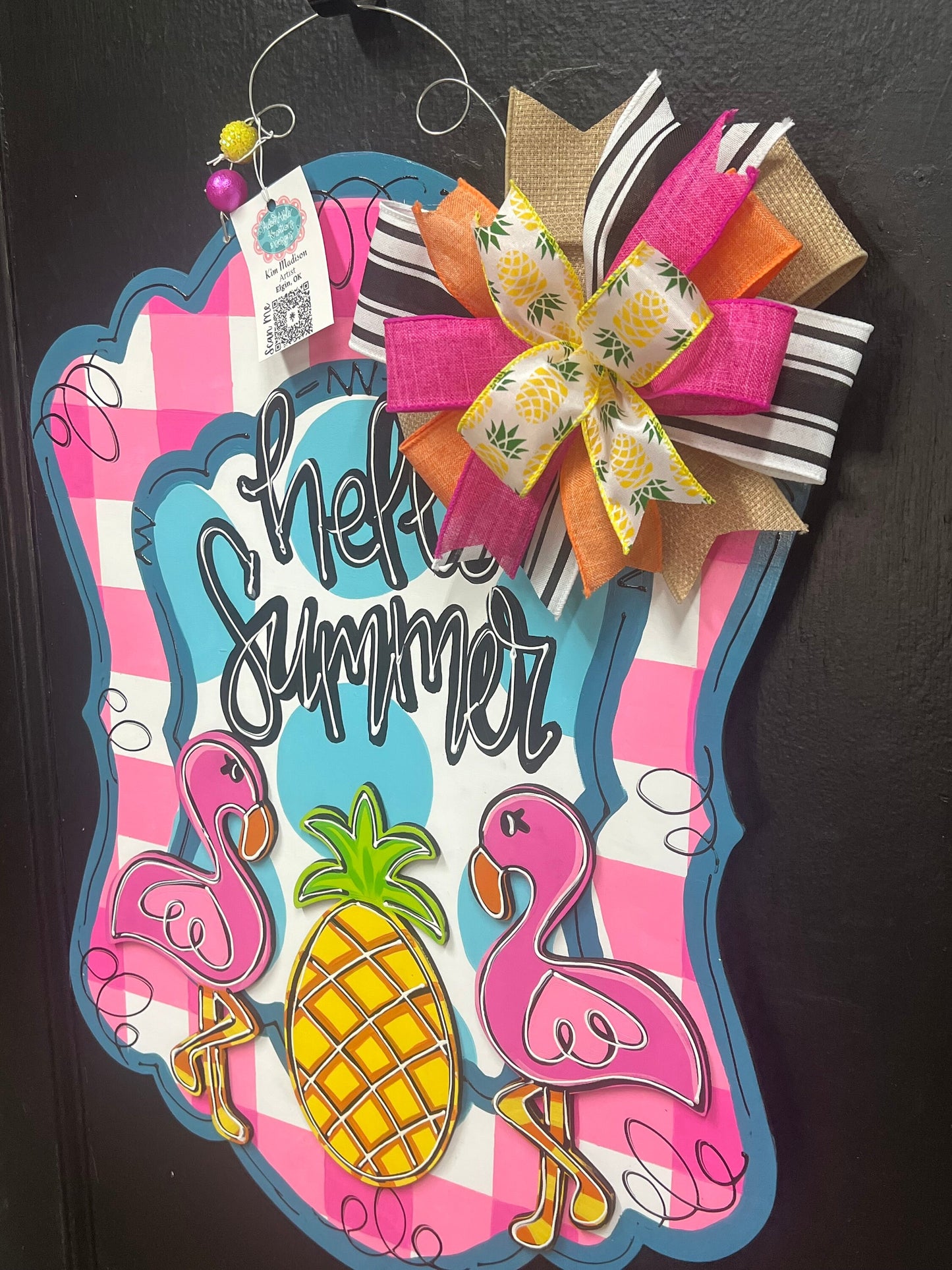 Hello Summer Flamingo Pineapple Door Hanger, Beach Decor
