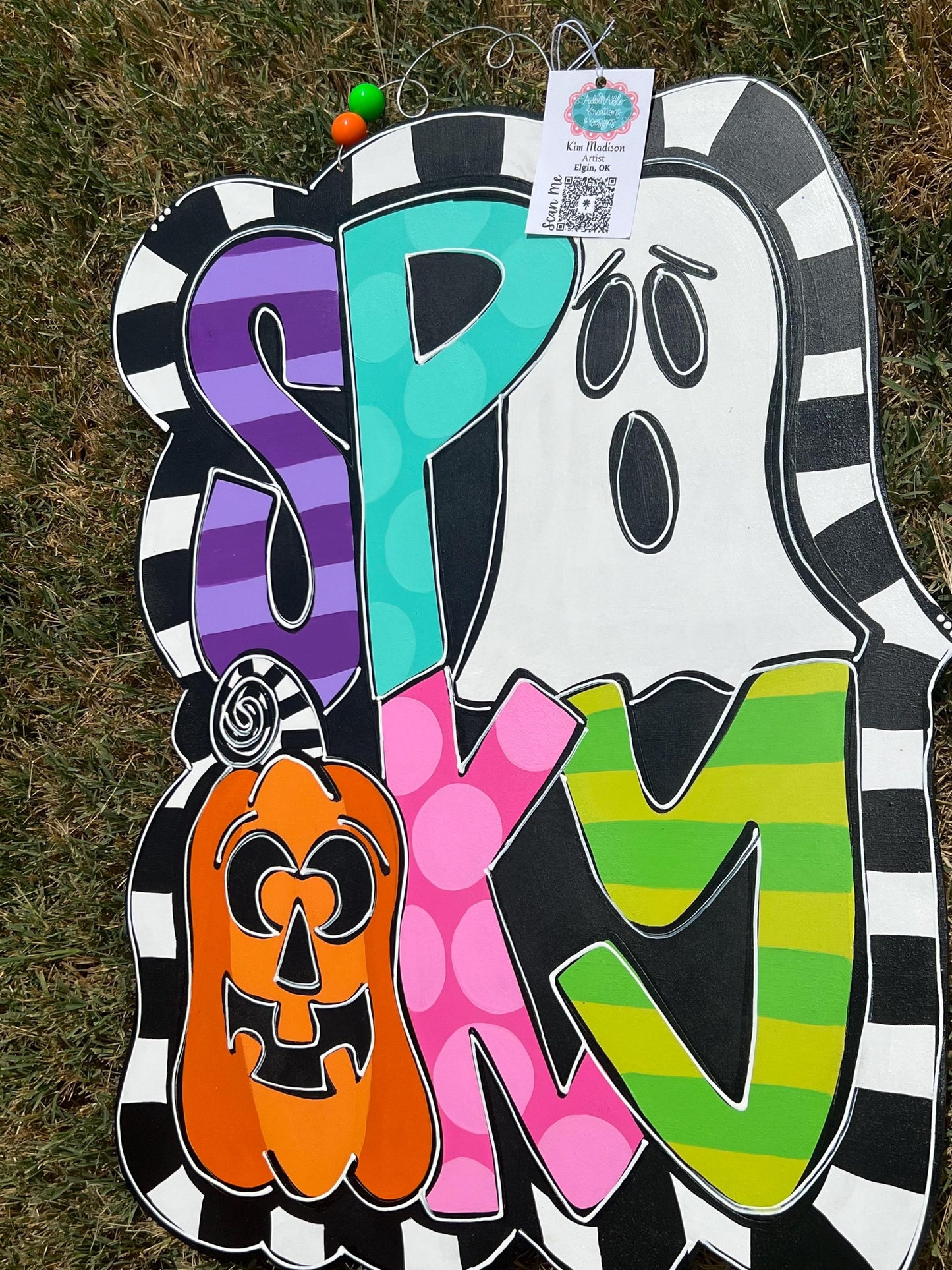 Spooky Halloween Door Hanger, Ghost & Pumpkin Decor, 18x23