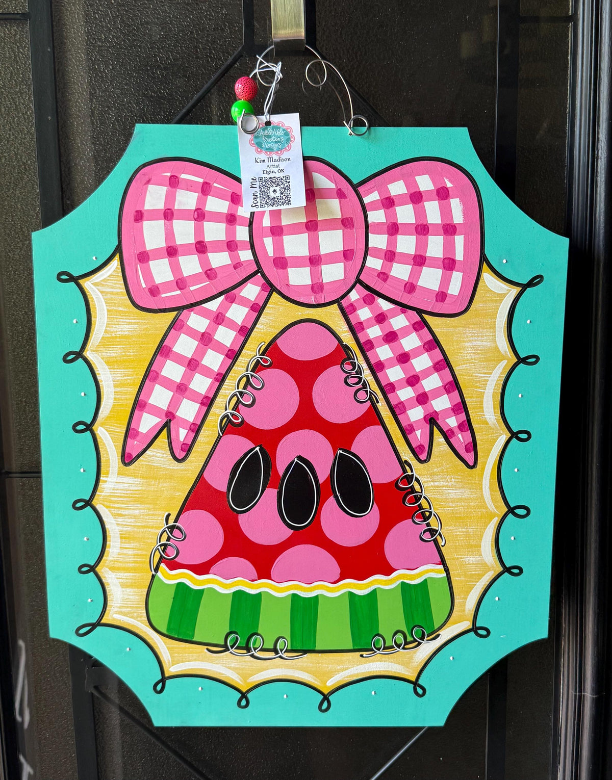 Watermelon Door Hanger, Summer Plaque with Bow