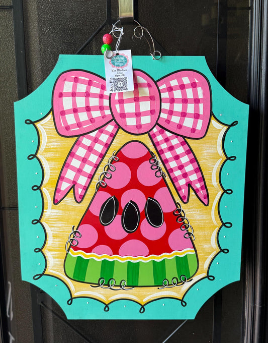 Watermelon Door Hanger, Summer Plaque with Bow