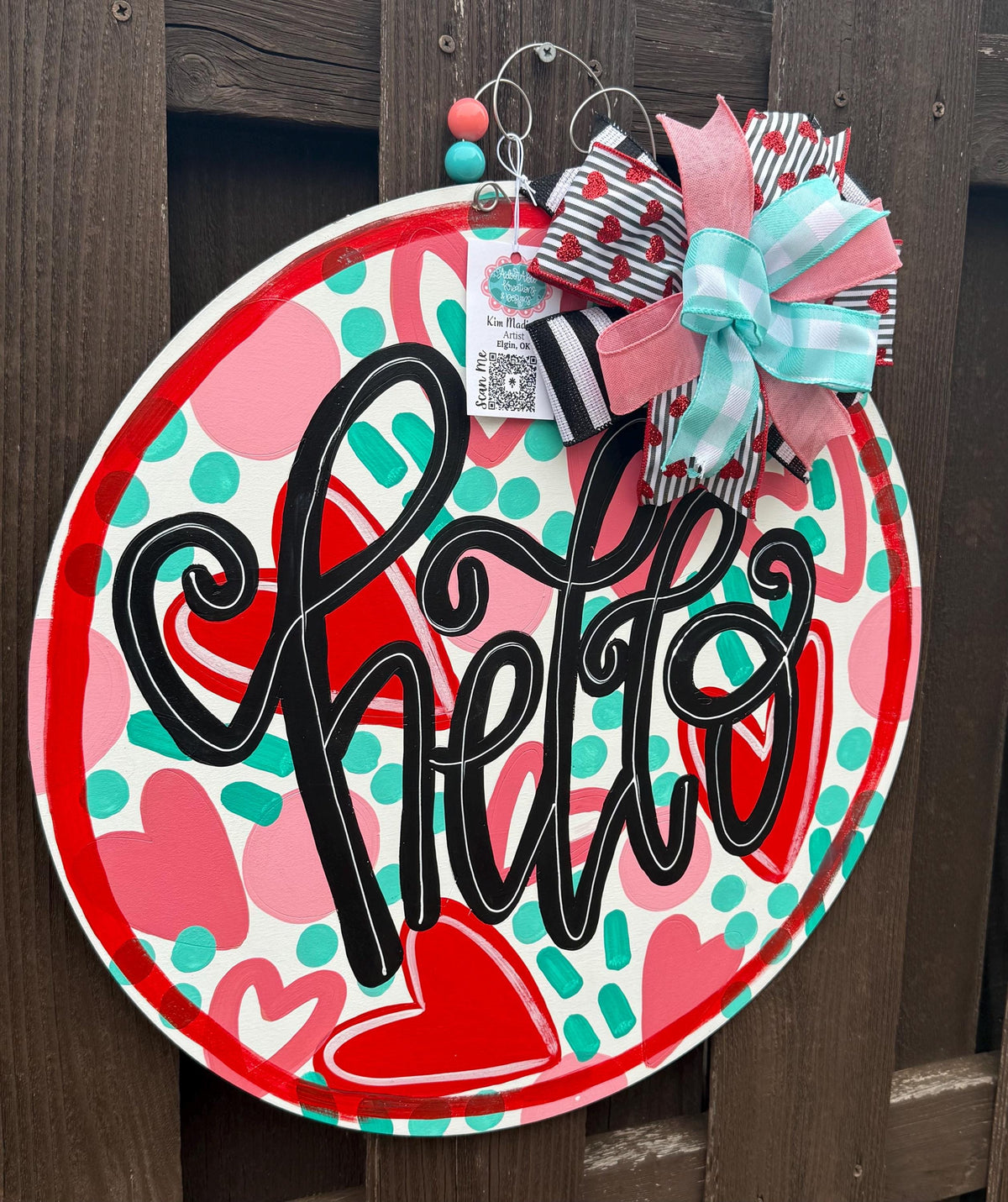 Hello Hearts Valentine Door Hanger, 20" Round