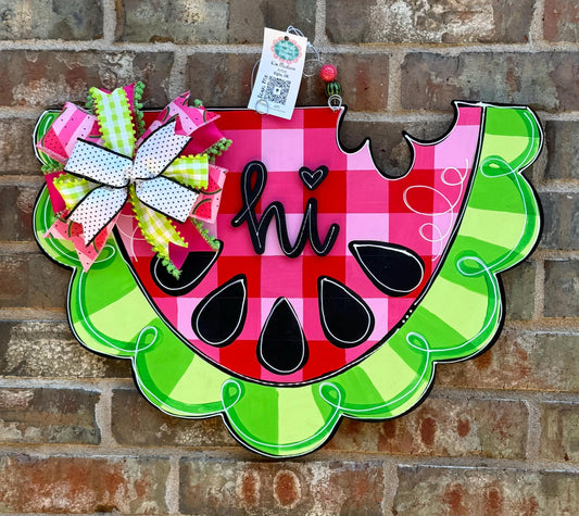 Watermelon Door Hanger: Summer Painted Birch Decor (19"x23")