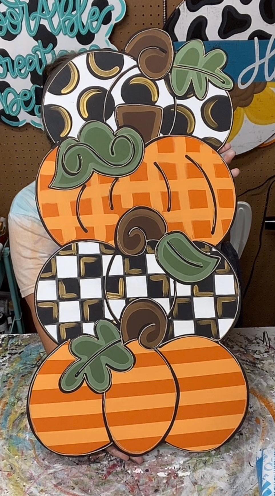 Pumpkin 4 Stack Door Hanger: Fall Decor (16"x30")