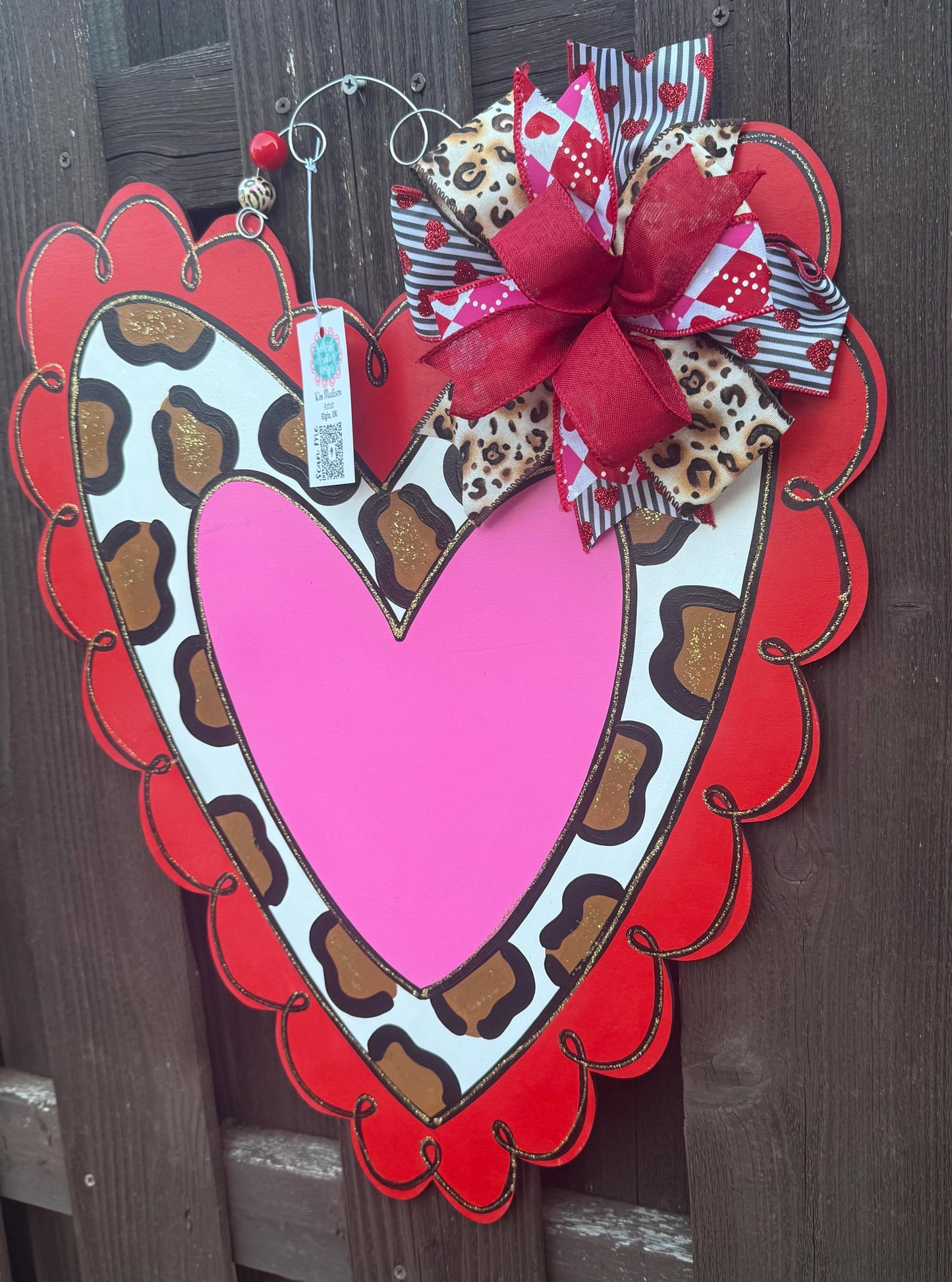 Valentine red leopard Heart door hanger, 19.5”x23”