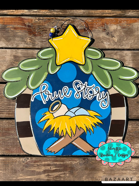 True Story Nativity Door Hanger, Christmas Decor (19x23")