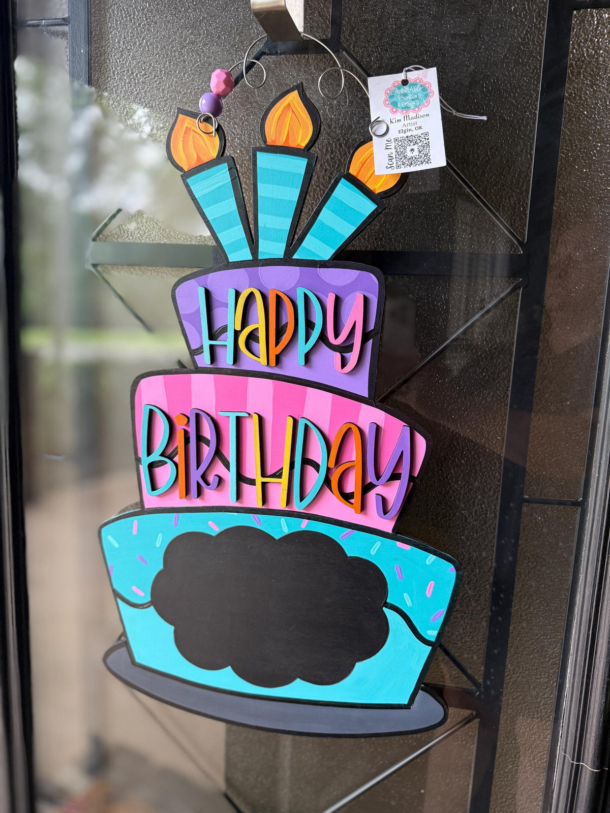 Happy Birthday Door Hanger, 3D words and Chalkboard (14"x23")