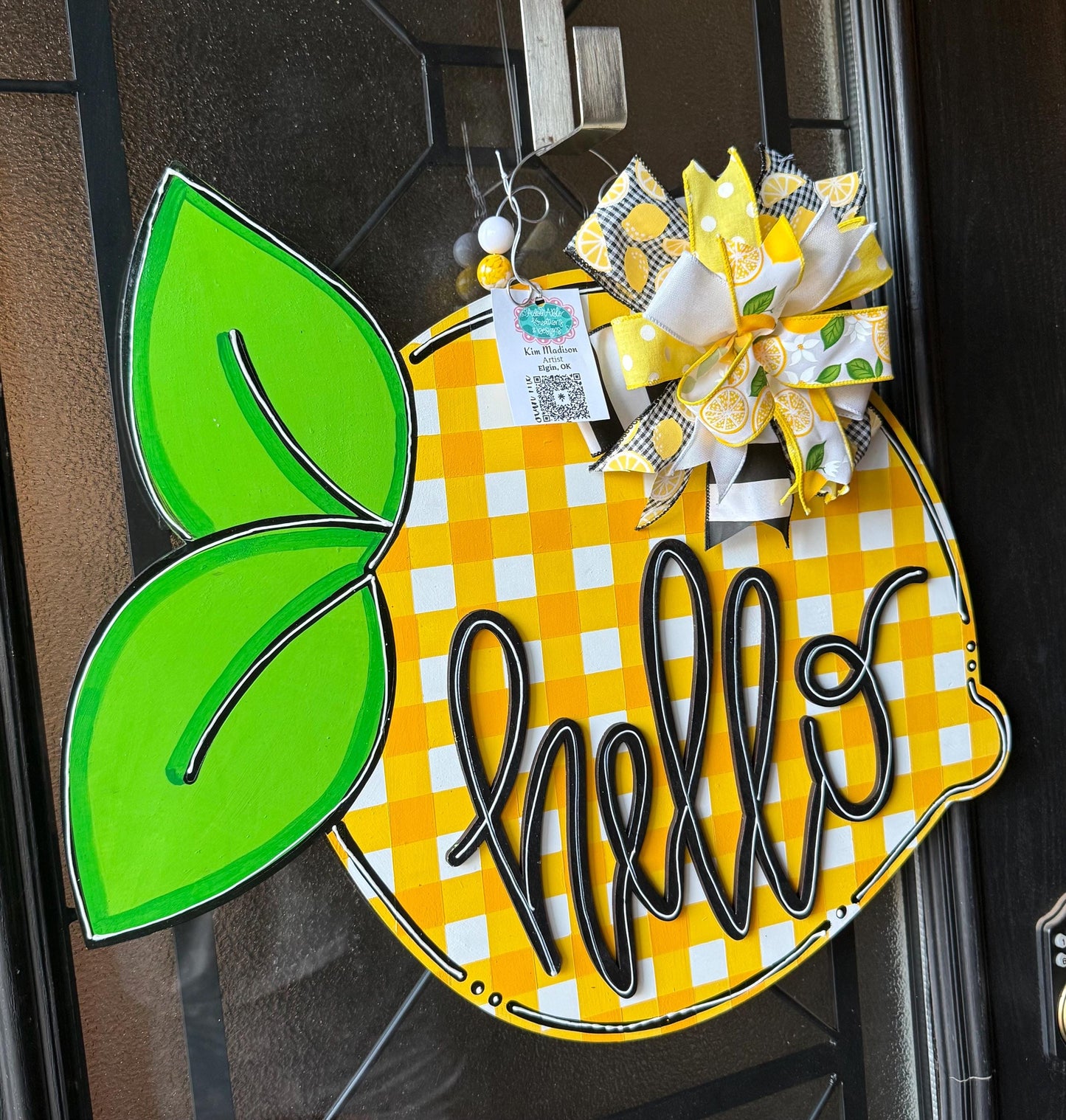 Plaid Lemon Door Hanger, Hello Summer Wreath, Handmade