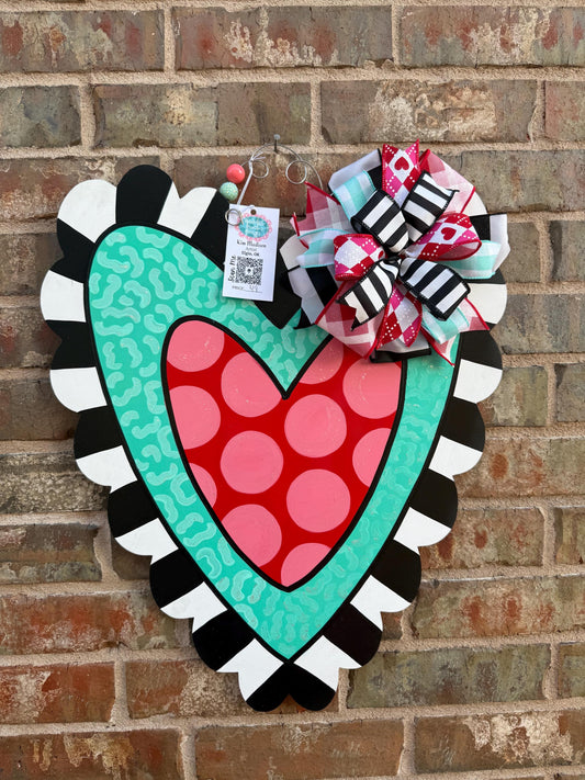 Valentine Turquoise Heart door hanger, 19.5”x23”