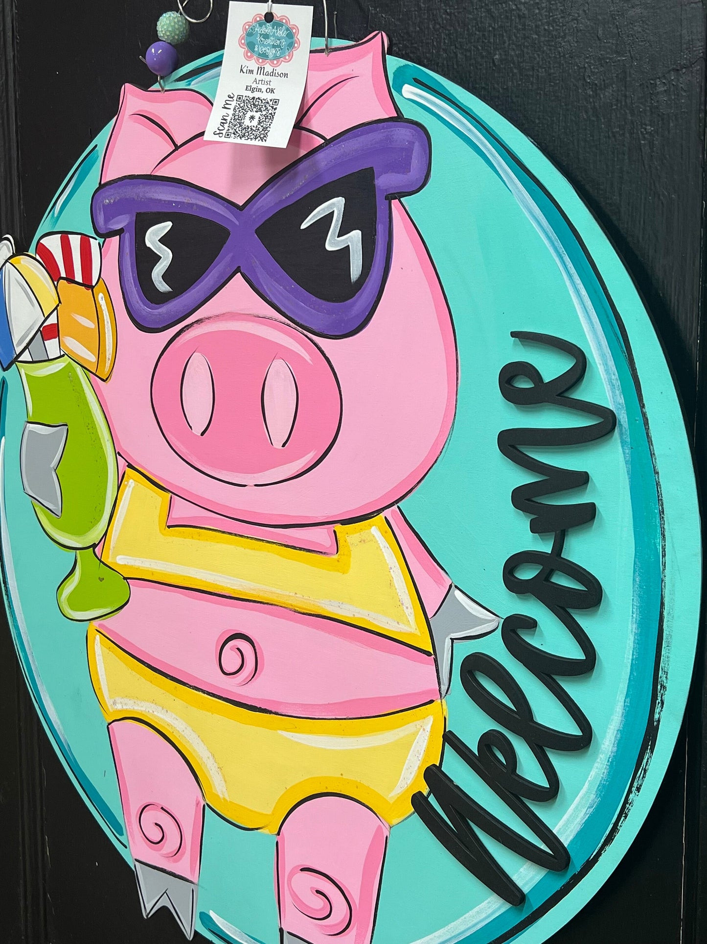 Pig Welcome Summer Door Hanger, Beach Decor (22"x22")