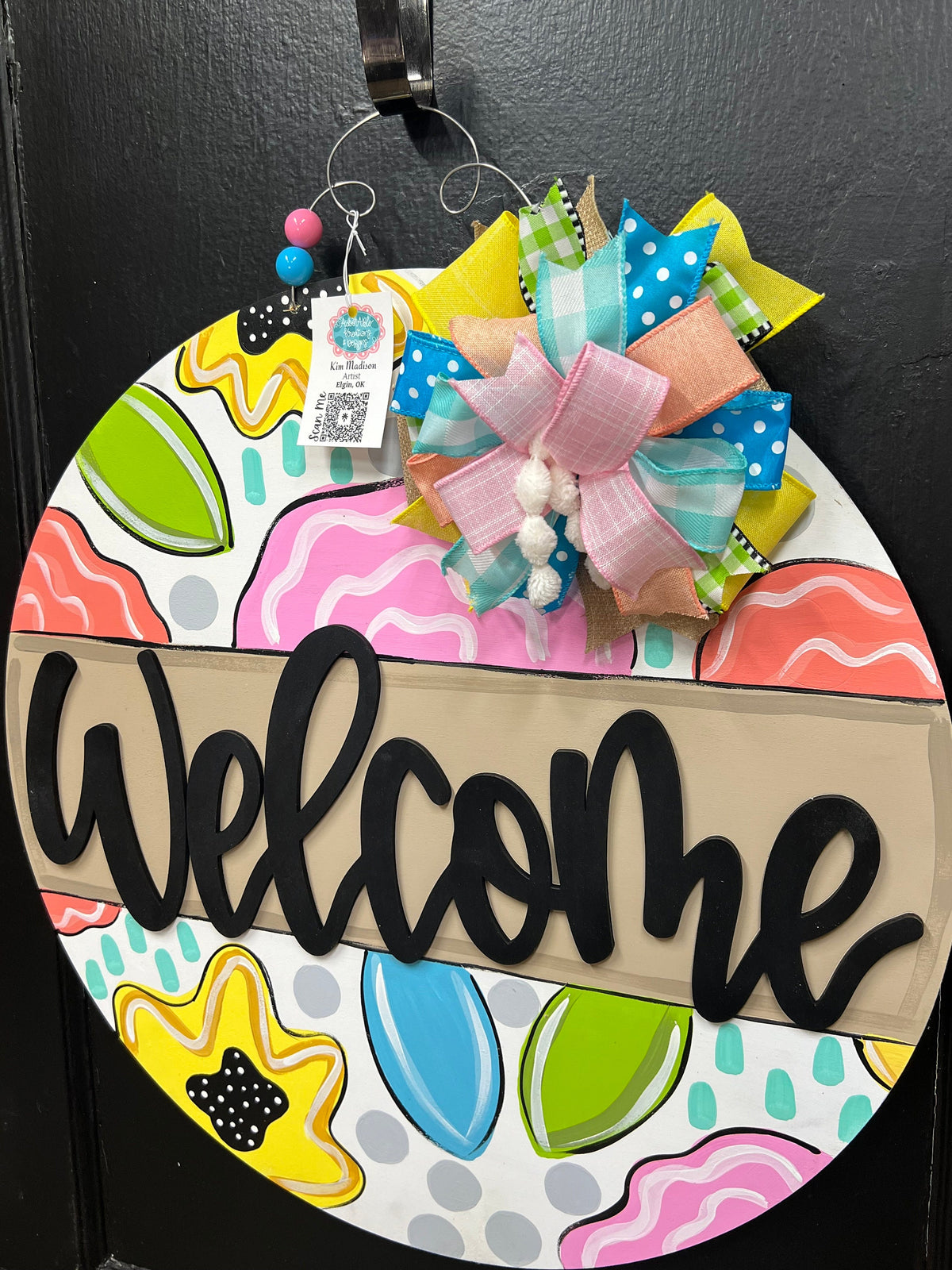 Floral Welcome Door Hanger, 3D Letters, 22" Round