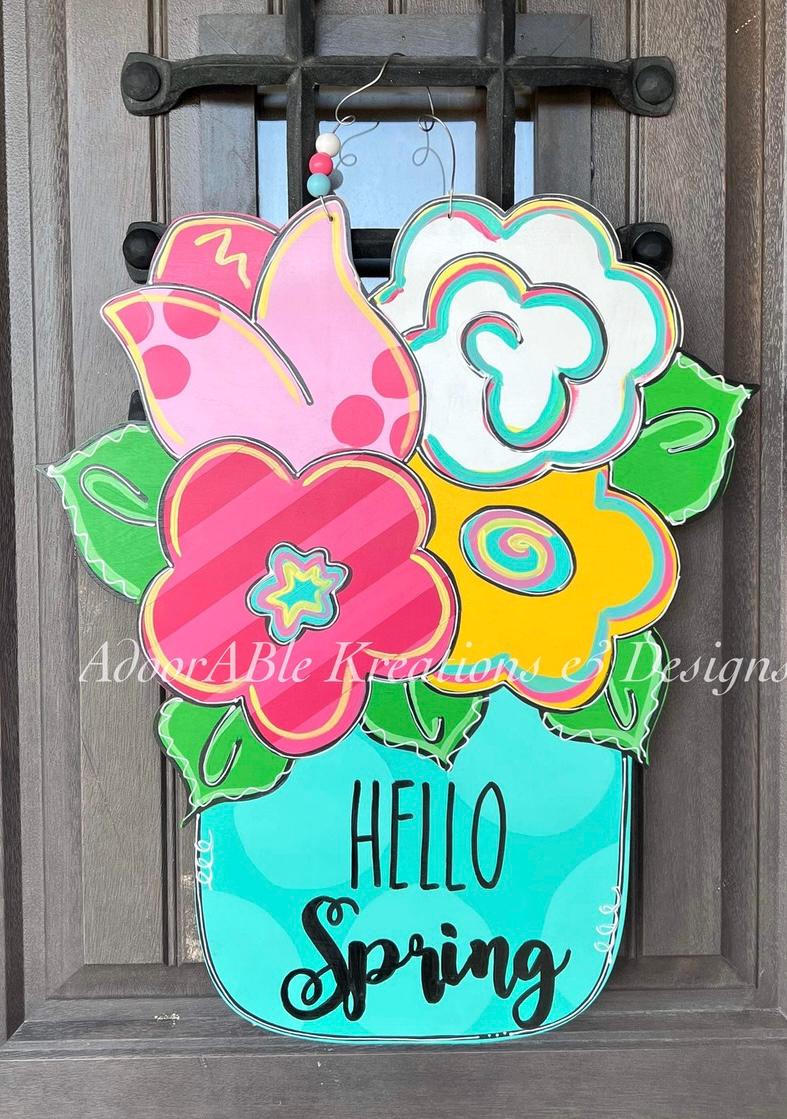 3D Hello Spring Flowers Door Hanger